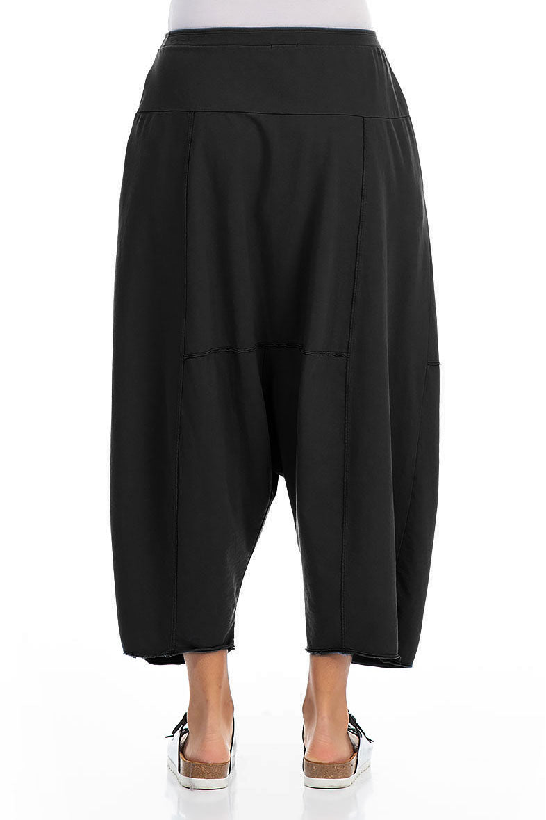 Wide Baggy Black Cotton Trousers