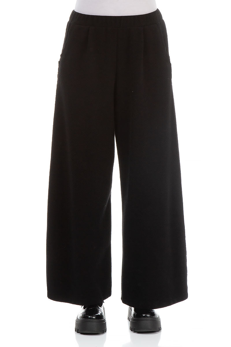 Wide Leg Black Cotton Jersey Trousers 1