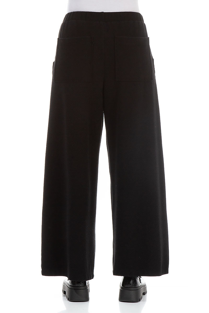 Wide Leg Black Cotton Jersey Trousers 2