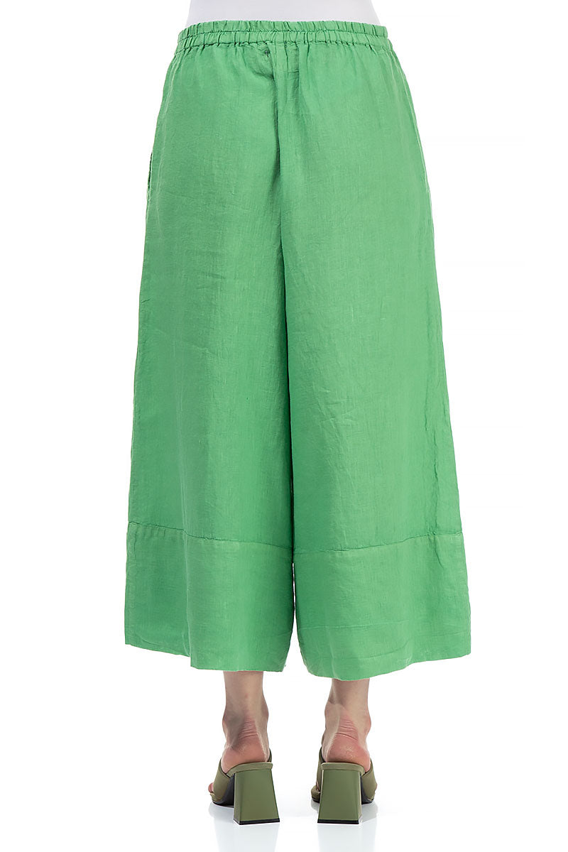 Wide Leg Cuffs Spring Green Linen Culottes