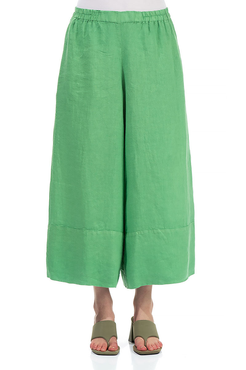 Wide Leg Cuffs Spring Green Linen Culottes
