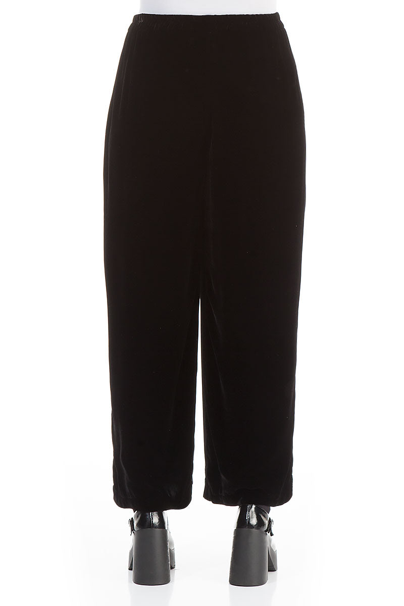Wide Straight Black Silk Velvet Trousers 2
