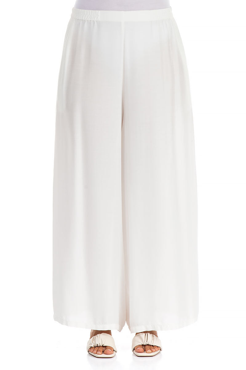Wide White Silk Bamboo Trousers
