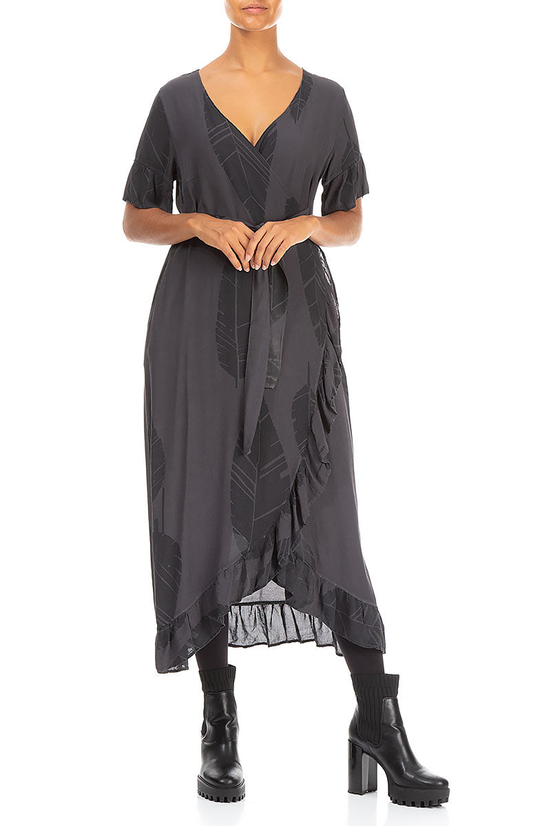 Wrap Leaves Anthracite Viscose Dress 4