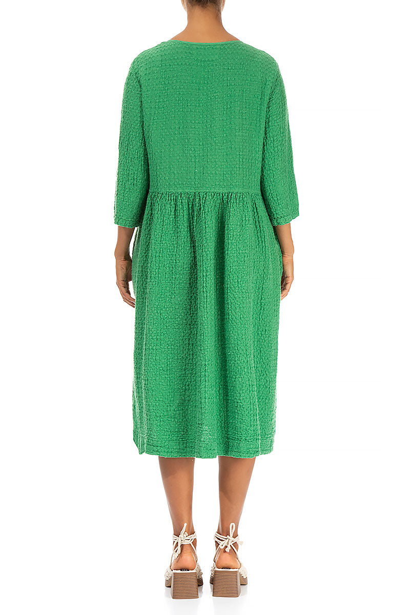 Wrap Textured Spring Green Linen Dress