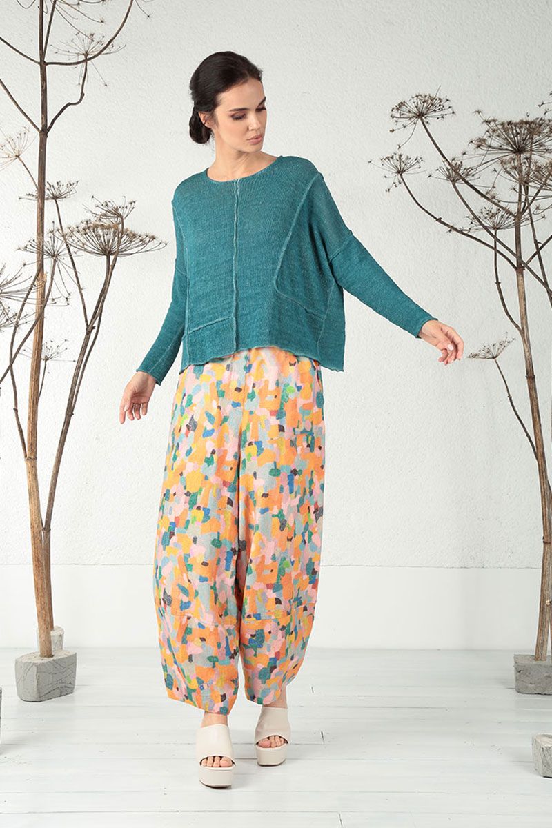 Loose Orange Burst Pure Linen Trousers