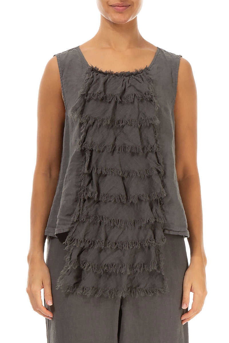 Ruffled Fringed Truffle Linen Blouse 2