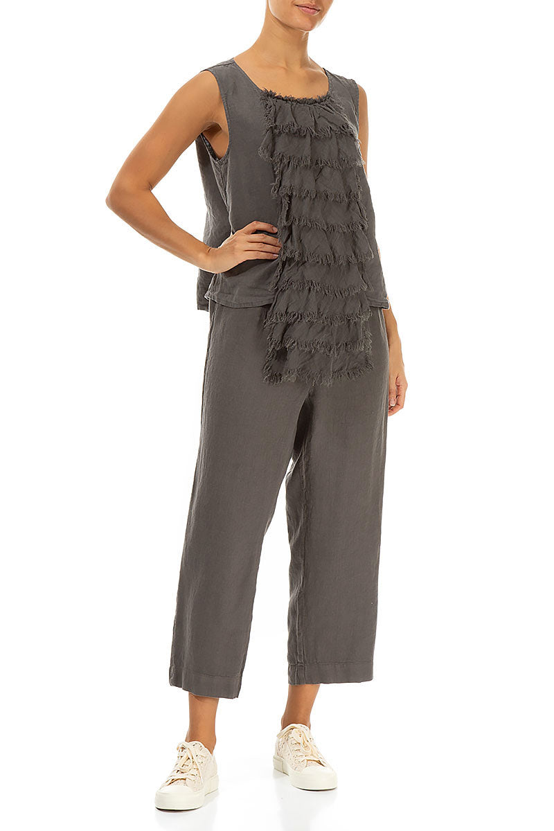 Ruffled Fringed Truffle Linen Blouse 5