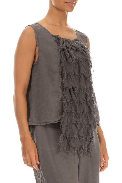 Ruffled Fringed Truffle Linen Blouse 4