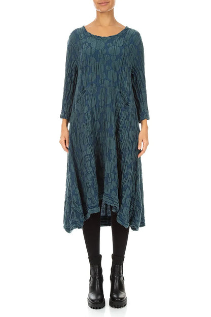 A-Line Deep Turquoise Circle Silk Linen Dress