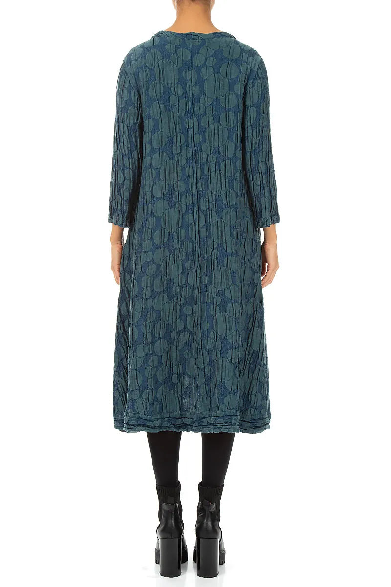 A-Line Deep Turquoise Circle Silk Linen Dress