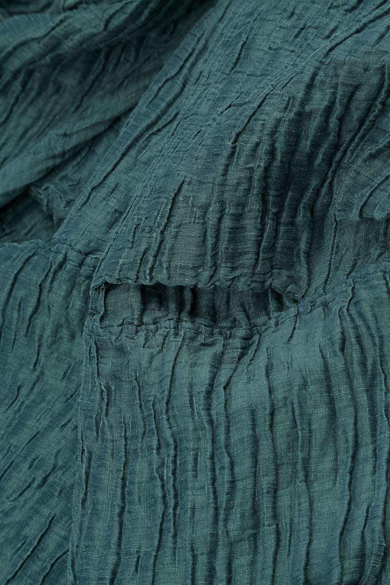 A-Line Deep Turquoise Crinkled Silk Linen Dress 6