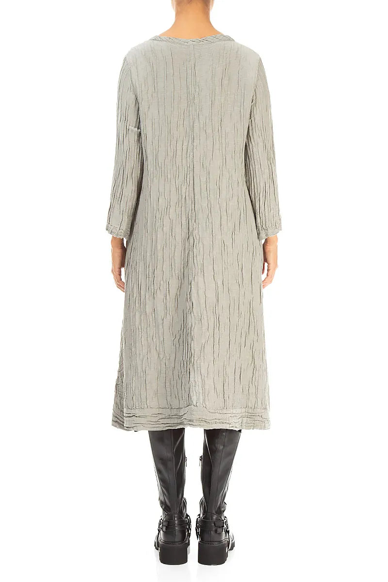 A-Line Olive Grey Crinkled Silk Linen Dress