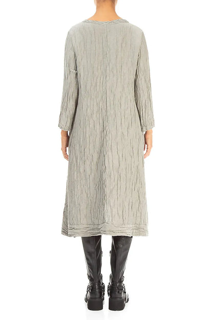 A-Line Olive Grey Crinkled Silk Linen Dress