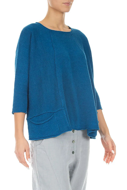A-Line Two Pockets Cobalt Blue Linen Jumper 3