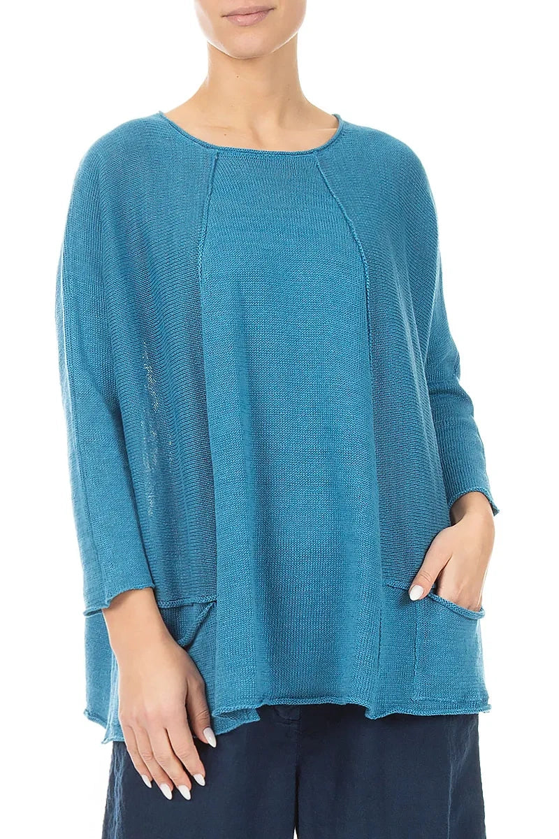 A-Line Two Pockets Denim Linen Jumper 3