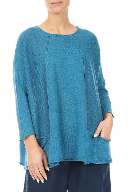 A-Line Two Pockets Denim Linen Jumper 3