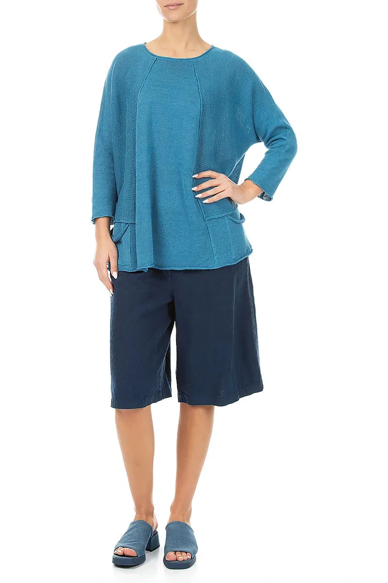 A-Line Two Pockets Denim Linen Jumper 4