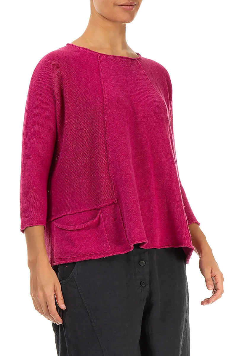A-Linien-Leinenpullover mit zwei Taschen in Fuchsia