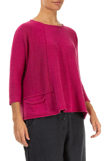 A-Linien-Leinenpullover mit zwei Taschen in Fuchsia
