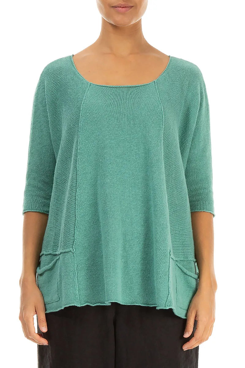 A-Line Two Pockets Mint Linen Jumper 2