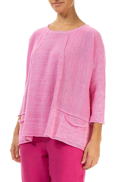 A-Line Two Pockets Taffy Pink Linen Jumper 3
