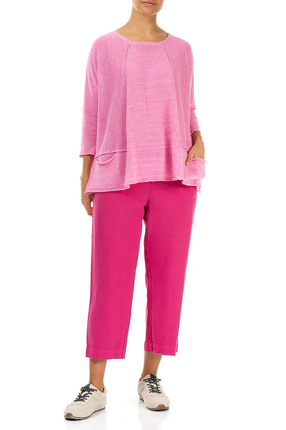 A-Line Two Pockets Taffy Pink Linen Jumper 4