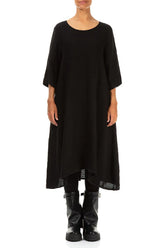 A-line Black Mélange Linen Dress 1