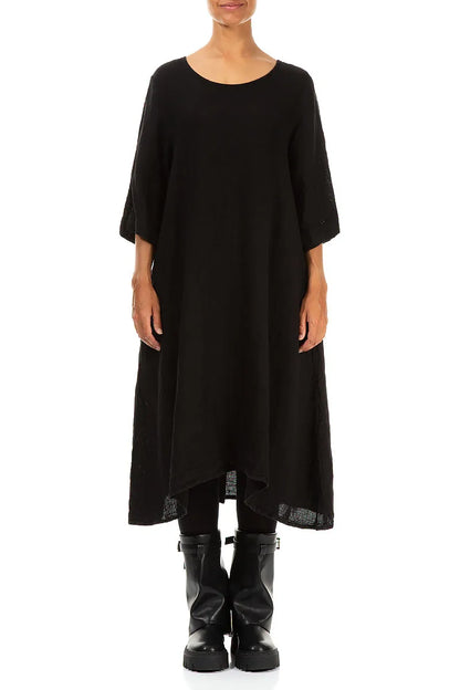 A-line Black Mélange Linen Dress 1