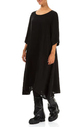 A-line Black Mélange Linen Dress 3