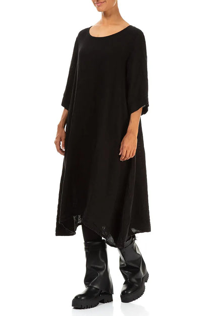 A-line Black Mélange Linen Dress 3