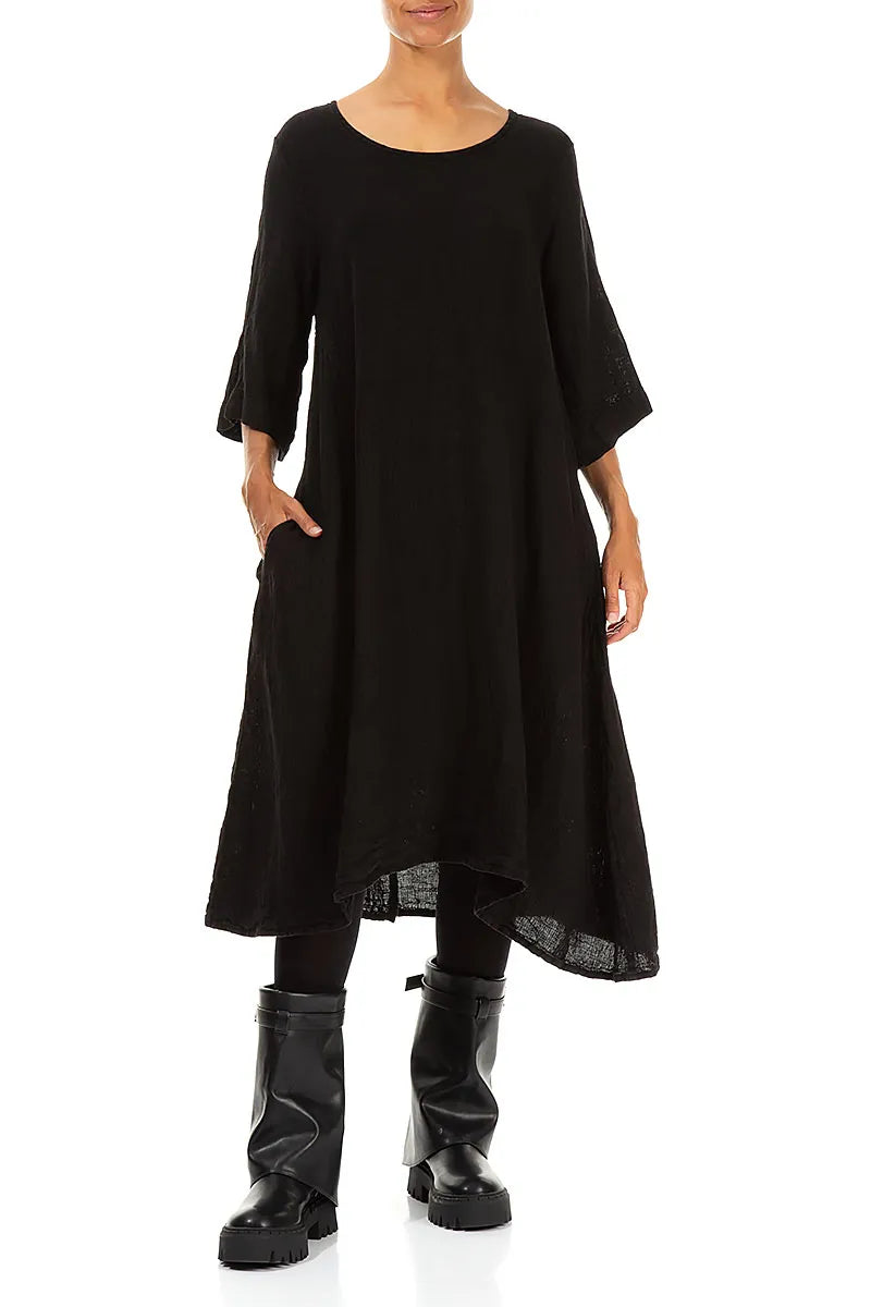 A-line Black Mélange Linen Dress 4