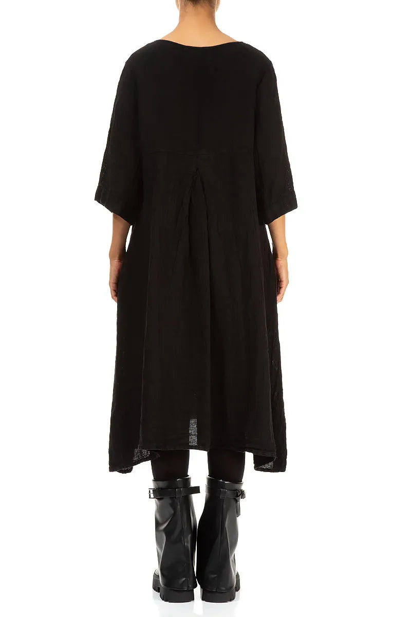 A-line Black Mélange Linen Dress 2