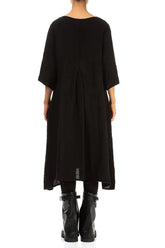 A-line Black Mélange Linen Dress 2