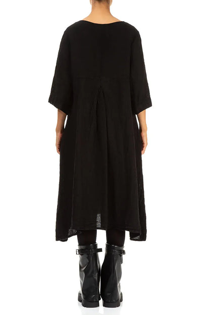 A-line Black Mélange Linen Dress 2