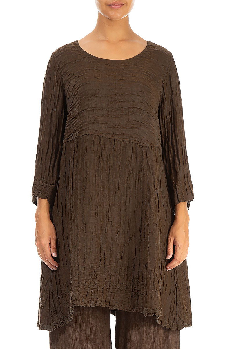 A-line Crinkled Chocolate Silk Linen Tunic