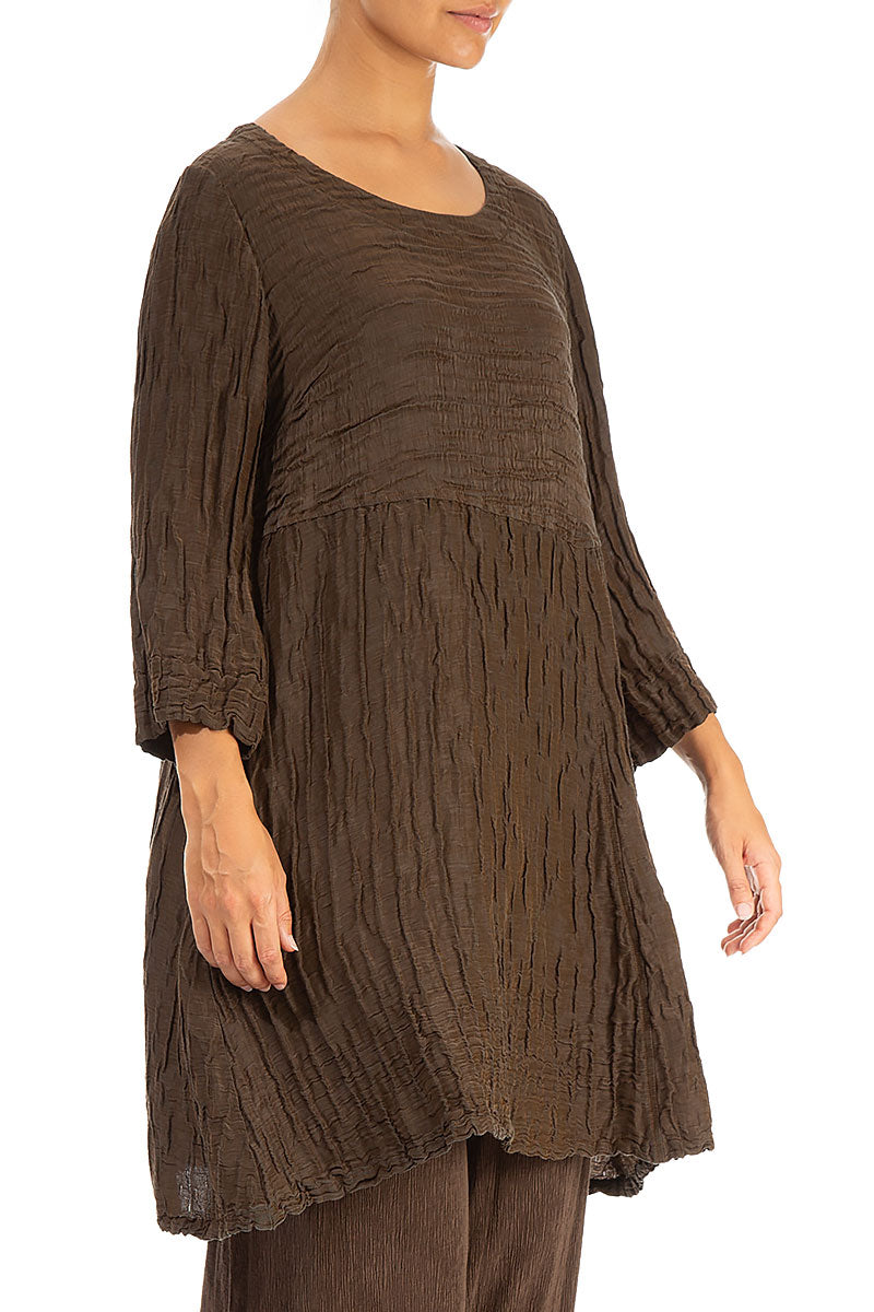 A-line Crinkled Chocolate Silk Linen Tunic