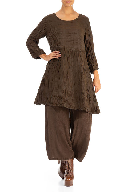 A-line Crinkled Chocolate Silk Linen Tunic