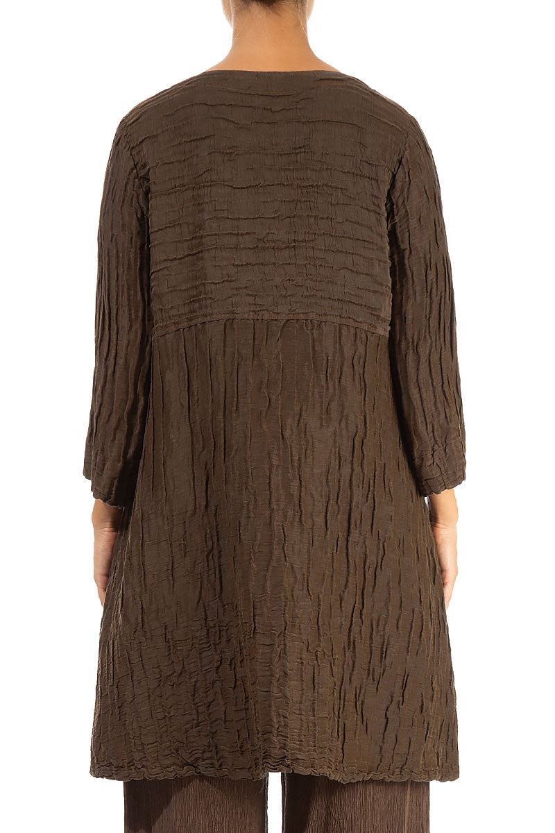 A-line Crinkled Chocolate Silk Linen Tunic