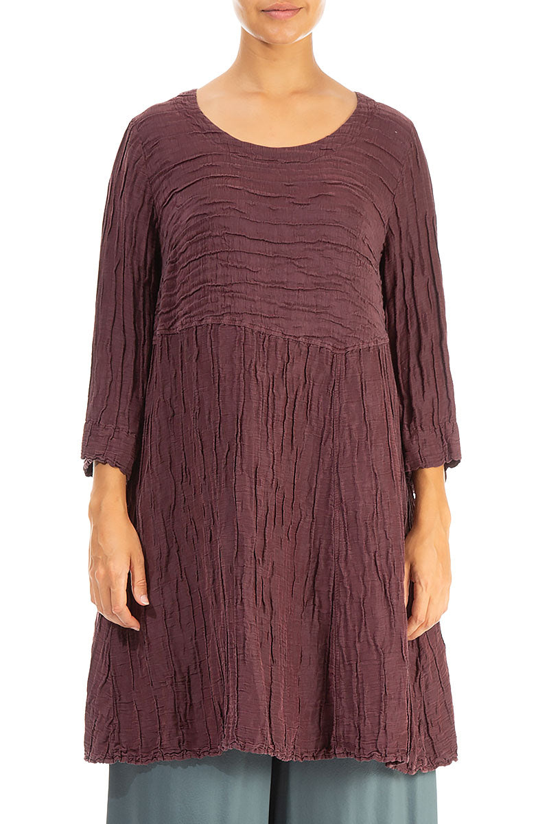 A-line Crinkled Maroon Silk Linen Tunic