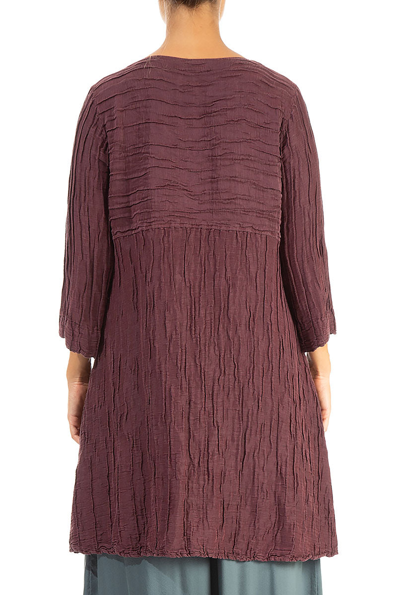 A-line Crinkled Maroon Silk Linen Tunic