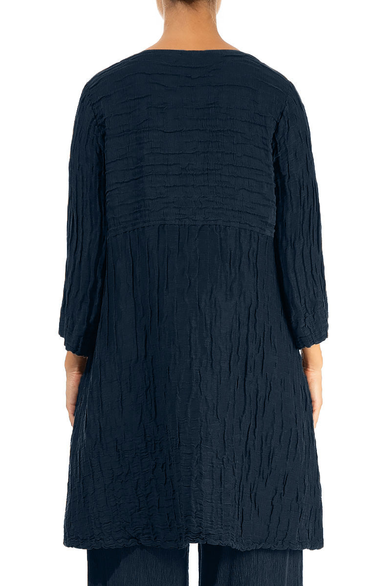 A-line Crinkled Navy Silk Linen Tunic