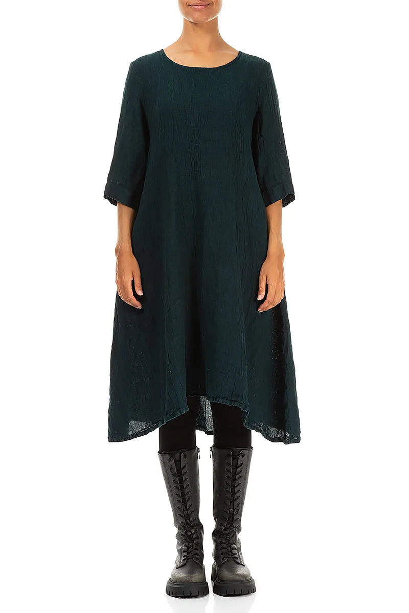 A-line Peacock Mélange Linen Dress 1