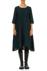 A-line Peacock Mélange Linen Dress 1