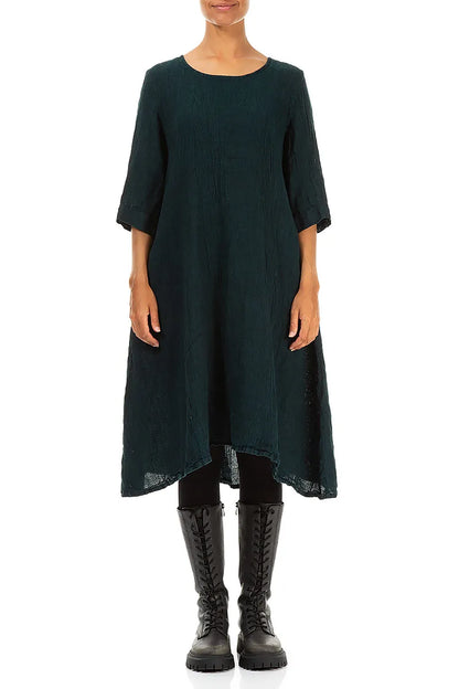 A-line Peacock Mélange Linen Dress 1