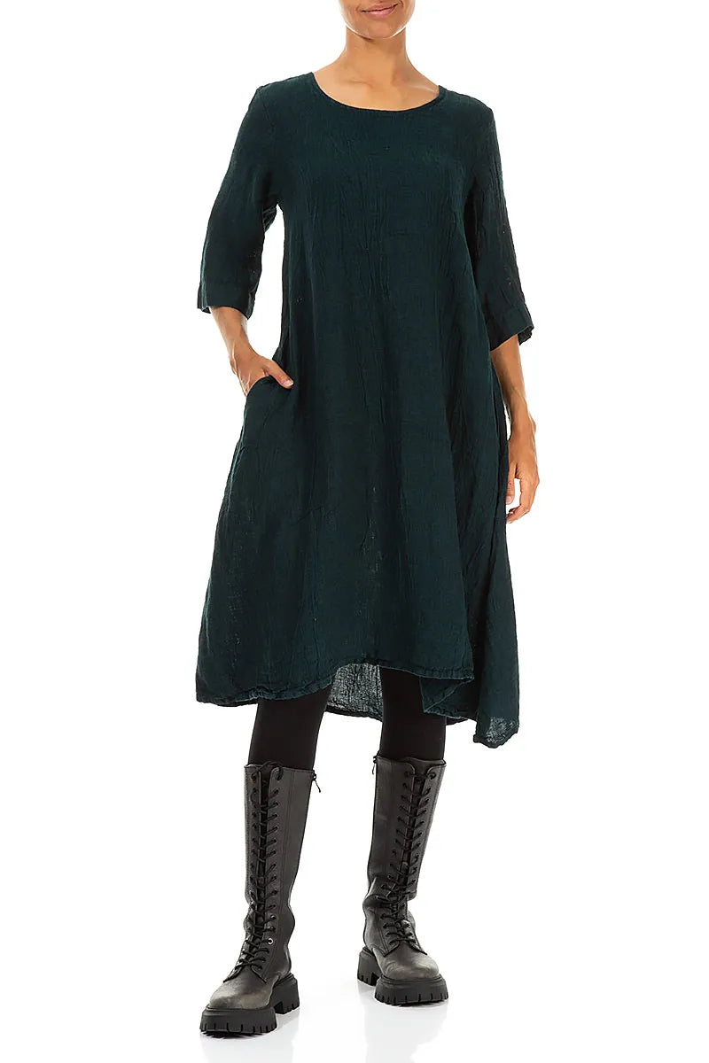 A-line Peacock Mélange Linen Dress 4