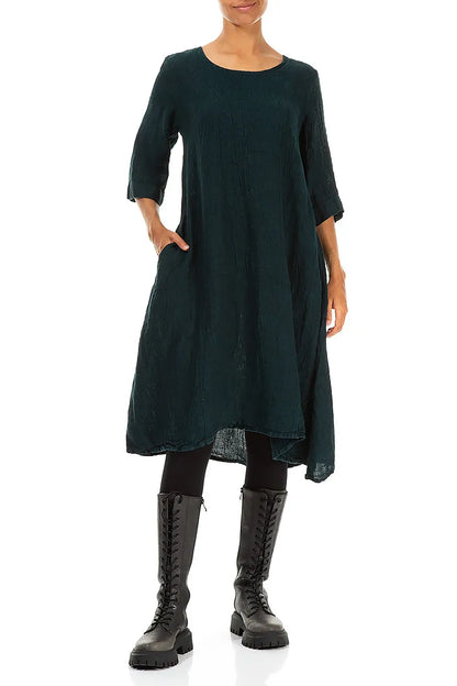 A-line Peacock Mélange Linen Dress 4