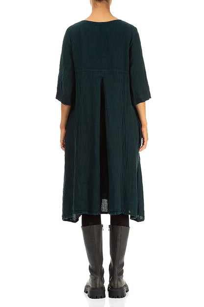 A-line Peacock Mélange Linen Dress 2