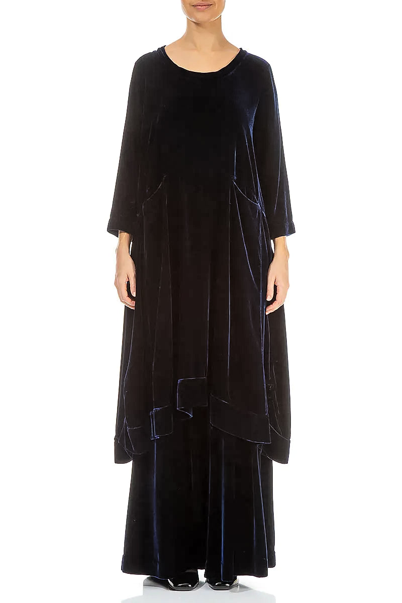 A-line Royal Blue Silk Velvet Dress 2