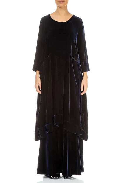 A-line Royal Blue Silk Velvet Dress 2